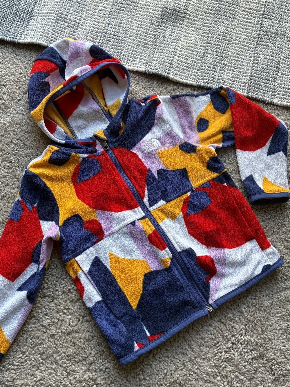 The North Face Kids Hooded Fleece Jacket - Red, Navy, Yellow & White